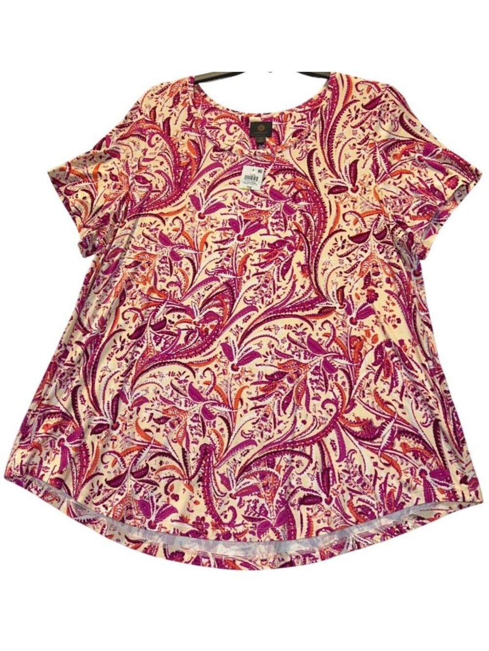 JM Collection Womens Plus Size 3X Apricot Cloud Paisley Short Sleeve Tee